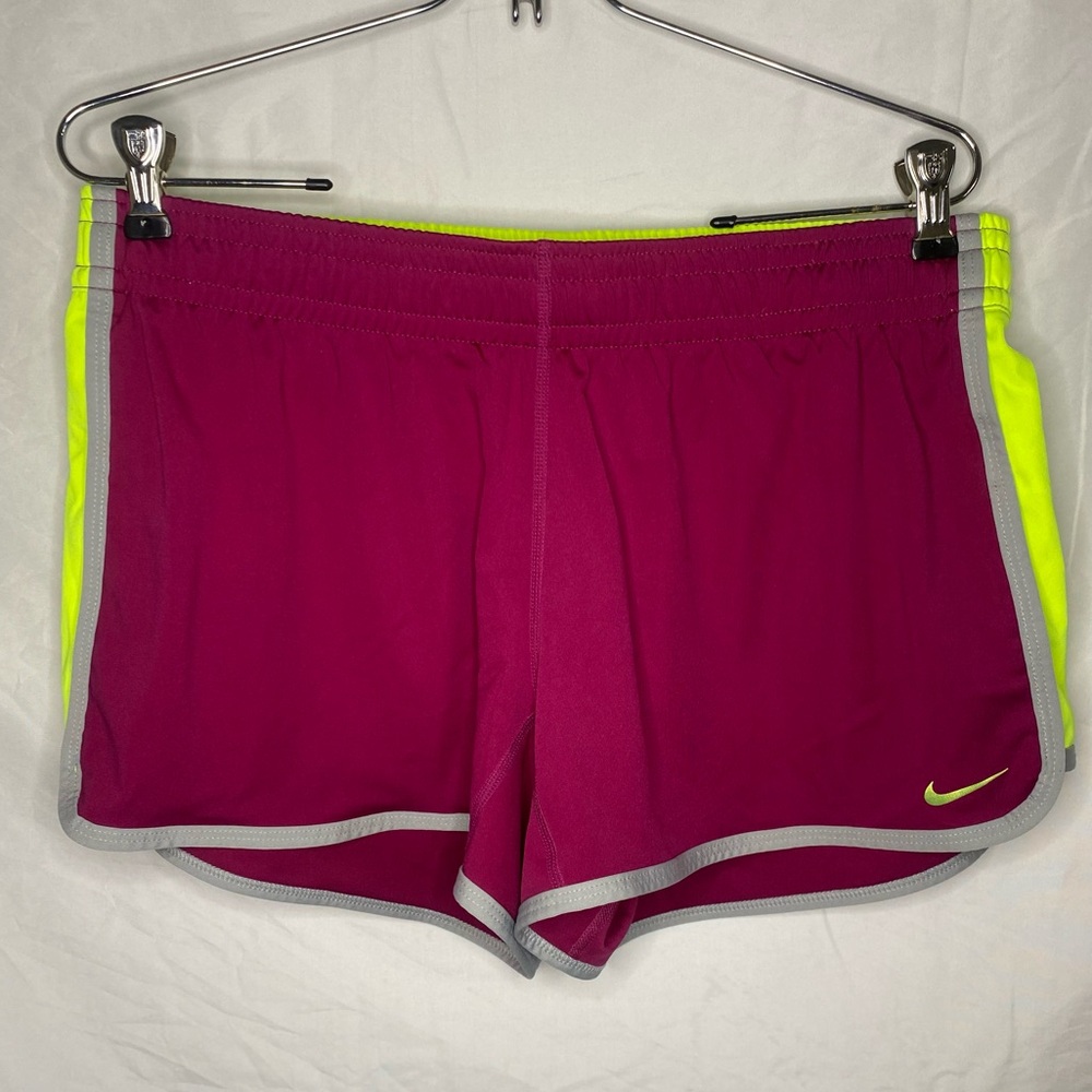 Nike Dri Fit Purple Neon Yellow Athletic Running Shorts